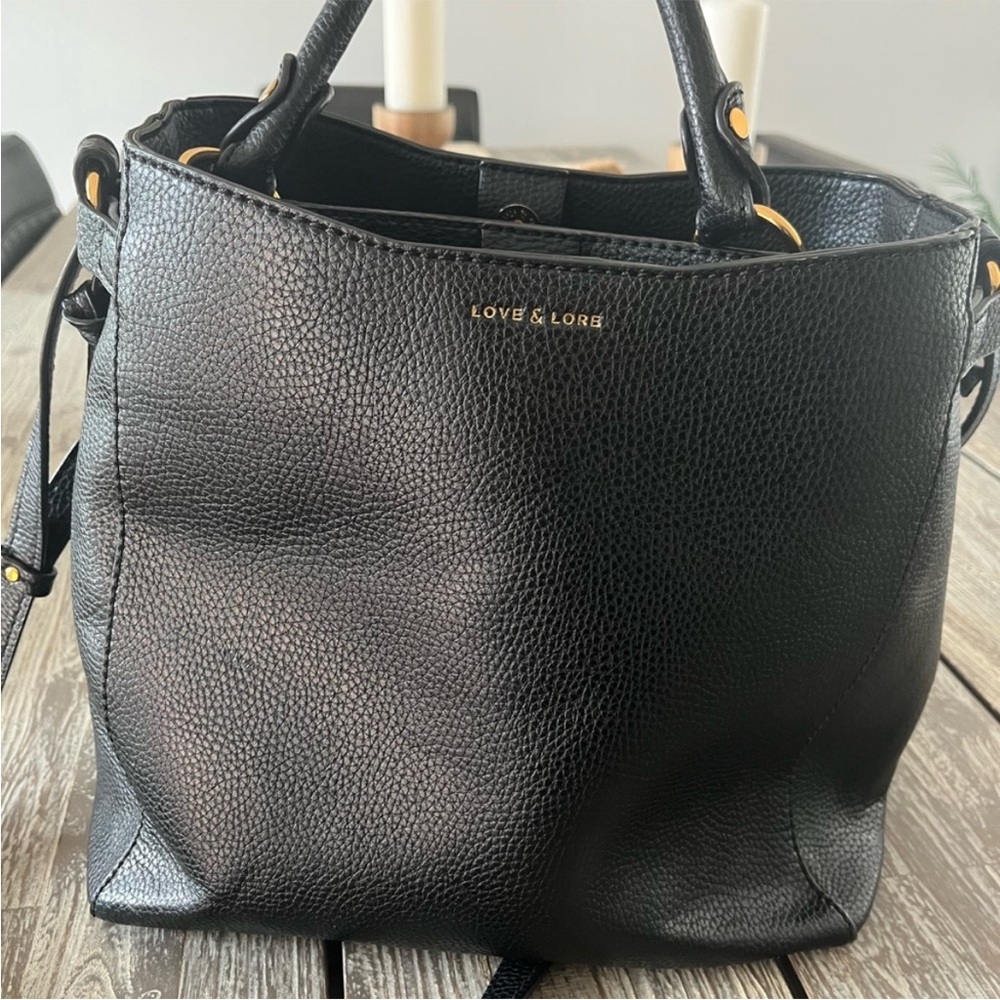 LOVE & LORE Black Leather Tote Bag